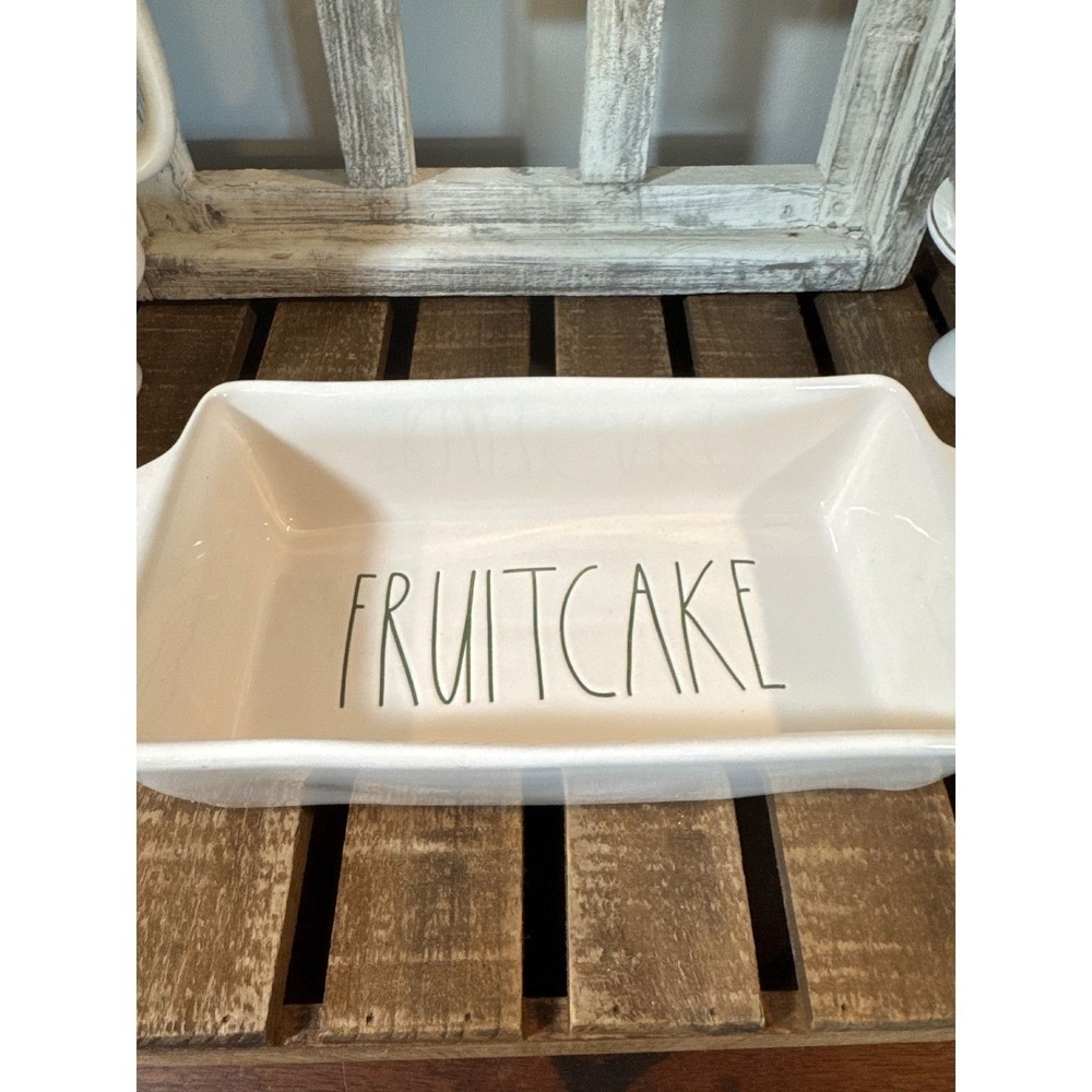 Rae Dunn Artisan Collection Magenta Bread FRUITCAKE Pan Farmhouse White 9X5X3